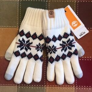 Brand New Timberland Touchscreen Cream Fair Isle Knit Gloves Cozy Fleece Lining